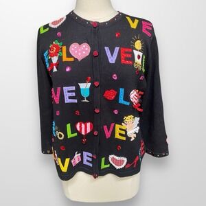 Jack B. Quick  Medium Valentine Hearts Love‎ Beaded Cardigan Sweater Vintage